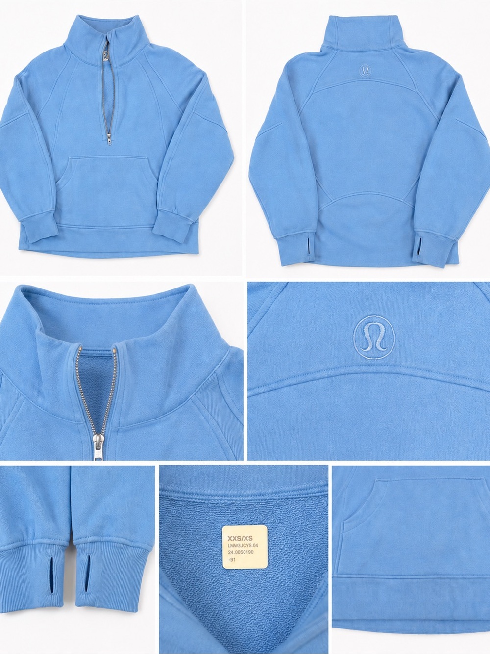 Lululemon Scuba Oversized Funnel Neck Half Zip Blue Linen XXS/XS